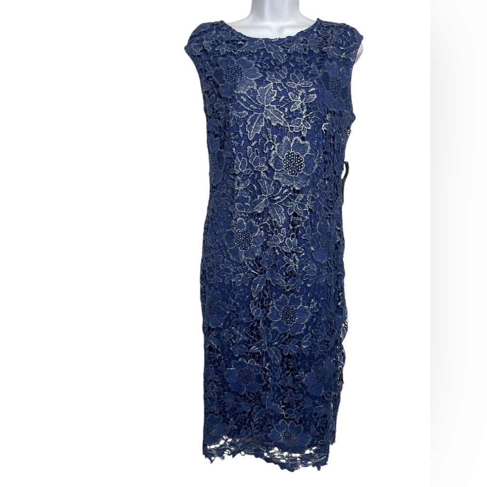 NWT New York & Company dress size 12 stunning royal blue metallic sheath dress